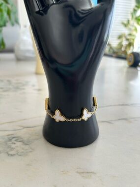 Gold‎ Butterfly Chain Bracelet with White Inlay - Women Jewelry